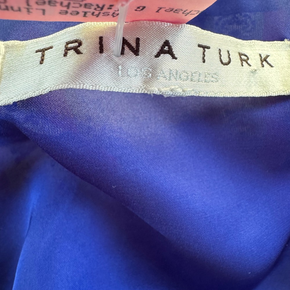 Trina Turk Silk Wrap Dress Womens Blue Pink Paisley Handkerchief Hem Resortwear - Picture 10 of 15